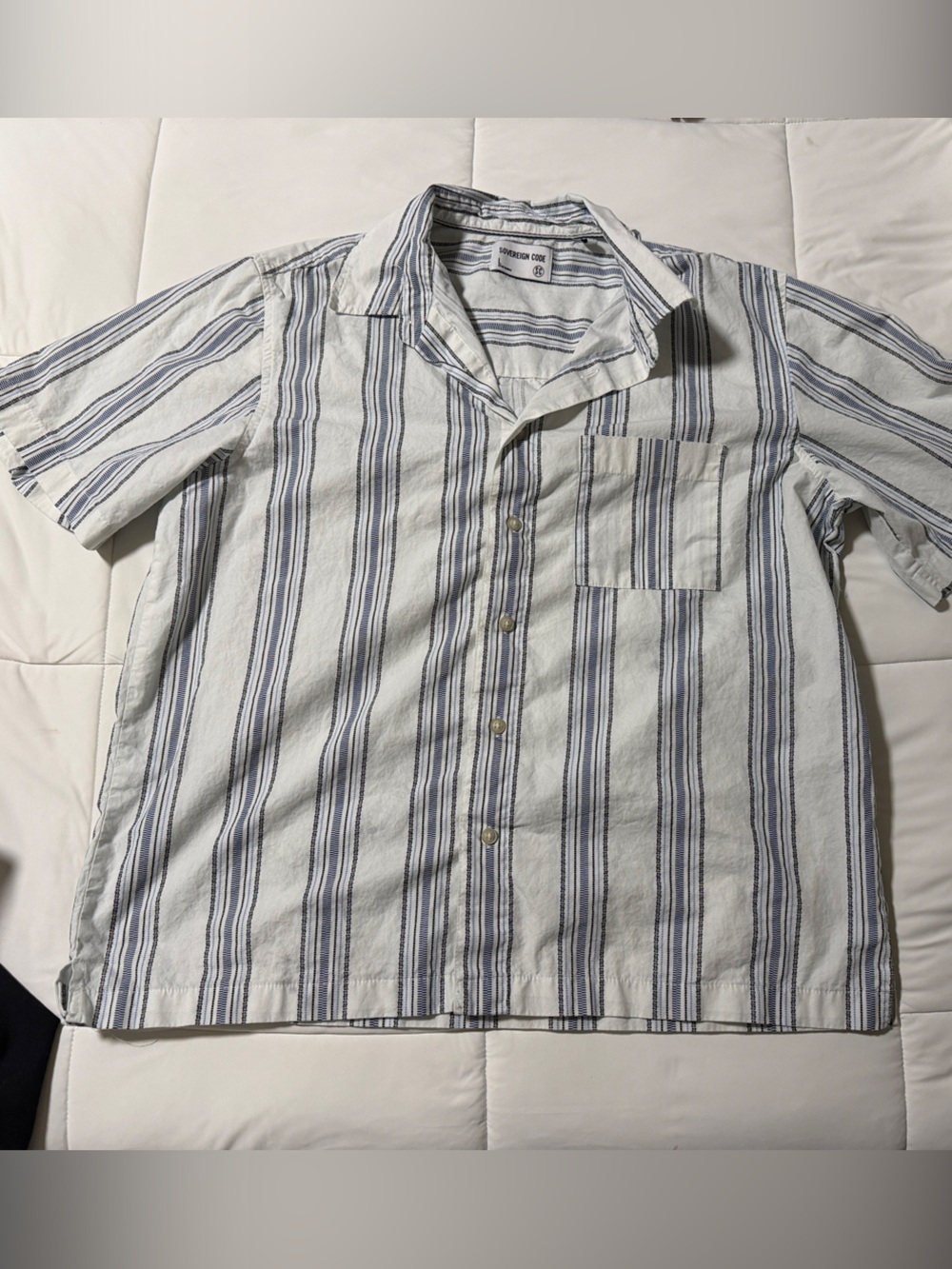 Sovereign Code Short-Sleeve Button-Down Shirt - White & Blue Stripes